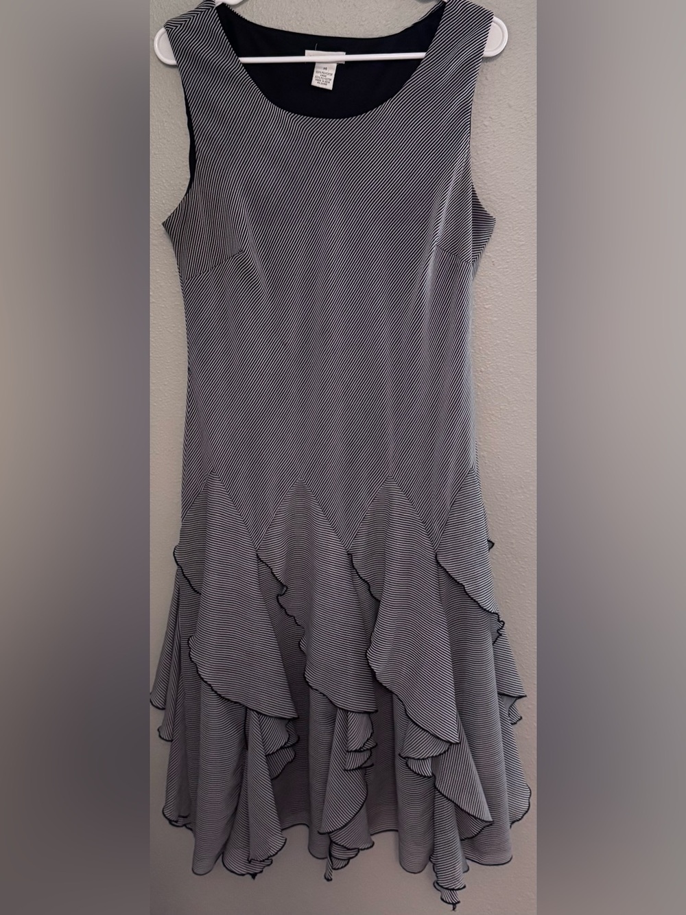 Vintage Amanda Lane Black and White Striped Dress with Tiered Ruffles